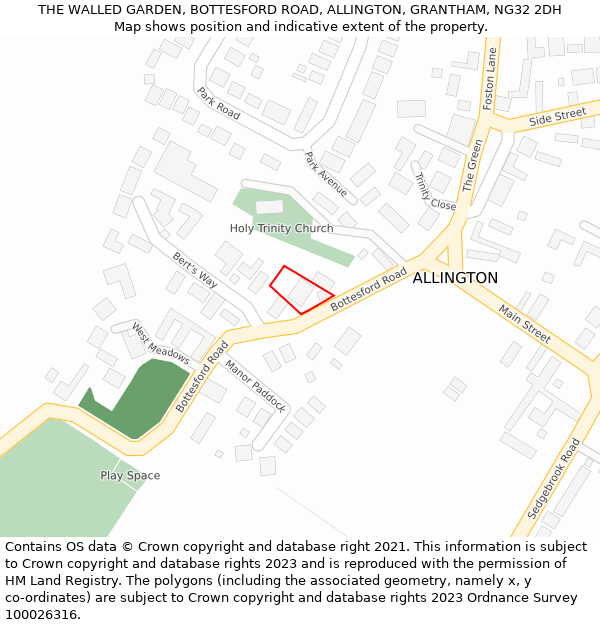THE WALLED GARDEN, BOTTESFORD ROAD, ALLINGTON, GRANTHAM, NG32 2DH: Location map and indicative extent of plot