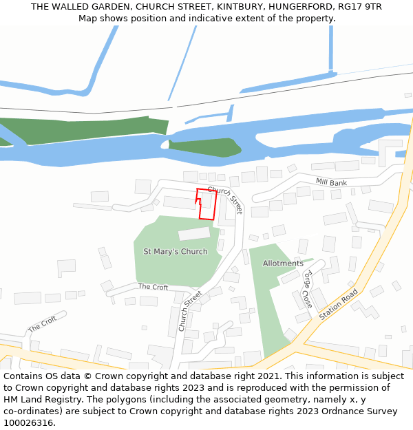 THE WALLED GARDEN, CHURCH STREET, KINTBURY, HUNGERFORD, RG17 9TR: Location map and indicative extent of plot