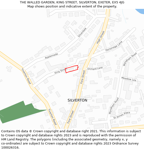 THE WALLED GARDEN, KING STREET, SILVERTON, EXETER, EX5 4JG: Location map and indicative extent of plot