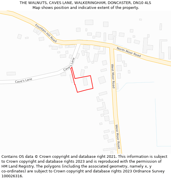 THE WALNUTS, CAVES LANE, WALKERINGHAM, DONCASTER, DN10 4LS: Location map and indicative extent of plot