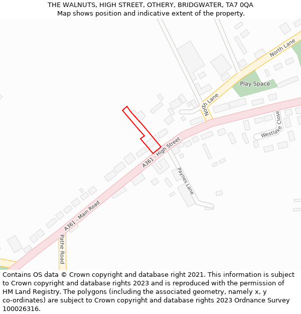 THE WALNUTS, HIGH STREET, OTHERY, BRIDGWATER, TA7 0QA: Location map and indicative extent of plot