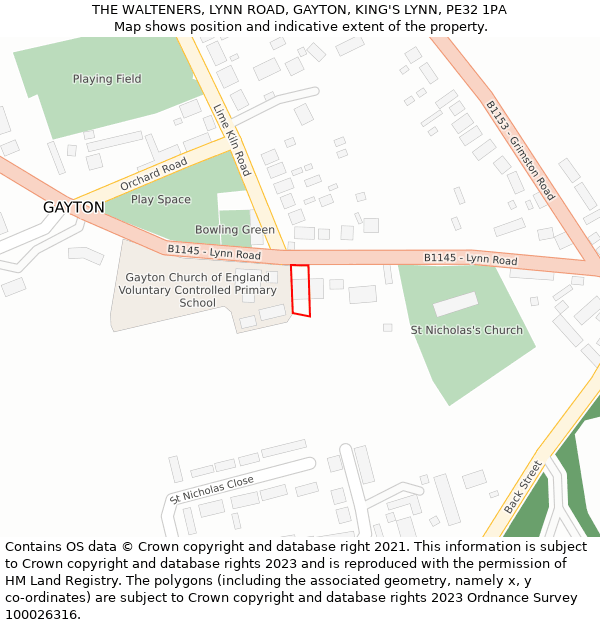 THE WALTENERS, LYNN ROAD, GAYTON, KING'S LYNN, PE32 1PA: Location map and indicative extent of plot