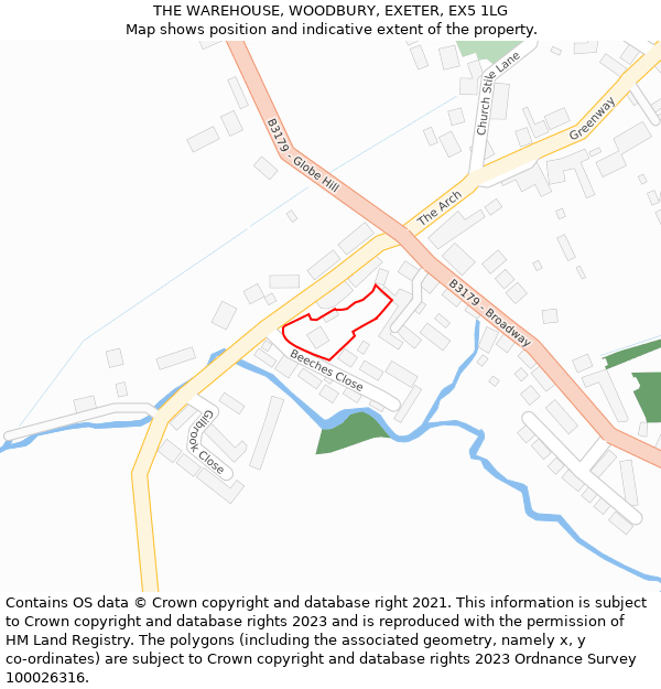 THE WAREHOUSE, WOODBURY, EXETER, EX5 1LG: Location map and indicative extent of plot