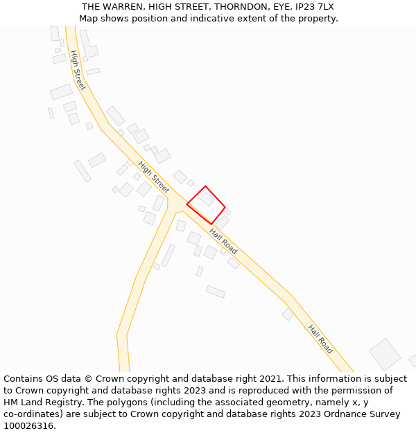 THE WARREN, HIGH STREET, THORNDON, EYE, IP23 7LX: Location map and indicative extent of plot