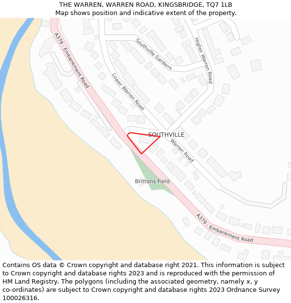 THE WARREN, WARREN ROAD, KINGSBRIDGE, TQ7 1LB: Location map and indicative extent of plot