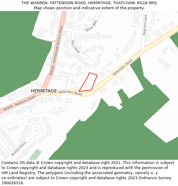 THE WARREN, YATTENDON ROAD, HERMITAGE, THATCHAM, RG18 9RQ: Location map and indicative extent of plot