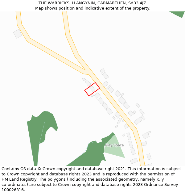 THE WARRICKS, LLANGYNIN, CARMARTHEN, SA33 4JZ: Location map and indicative extent of plot