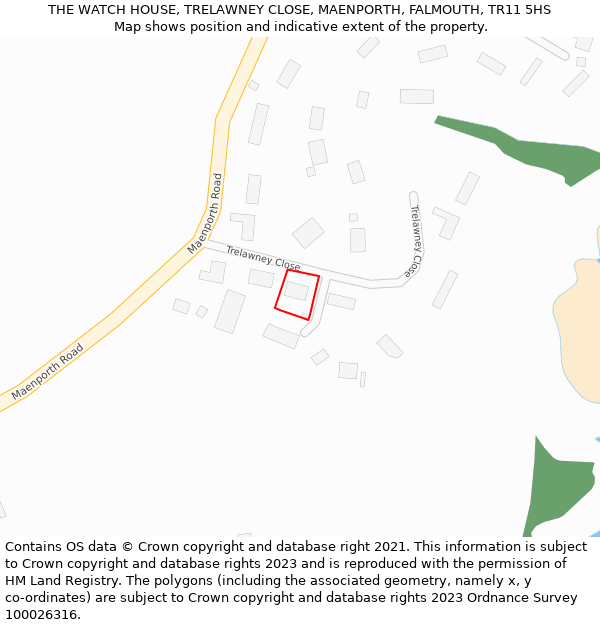 THE WATCH HOUSE, TRELAWNEY CLOSE, MAENPORTH, FALMOUTH, TR11 5HS: Location map and indicative extent of plot