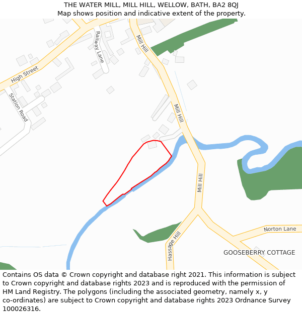 THE WATER MILL, MILL HILL, WELLOW, BATH, BA2 8QJ: Location map and indicative extent of plot