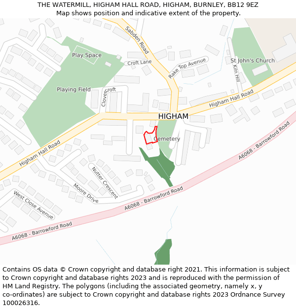 THE WATERMILL, HIGHAM HALL ROAD, HIGHAM, BURNLEY, BB12 9EZ: Location map and indicative extent of plot