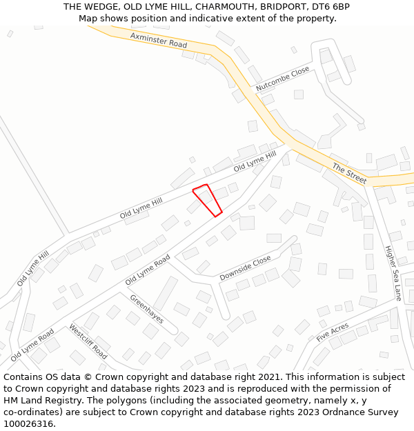 THE WEDGE, OLD LYME HILL, CHARMOUTH, BRIDPORT, DT6 6BP: Location map and indicative extent of plot