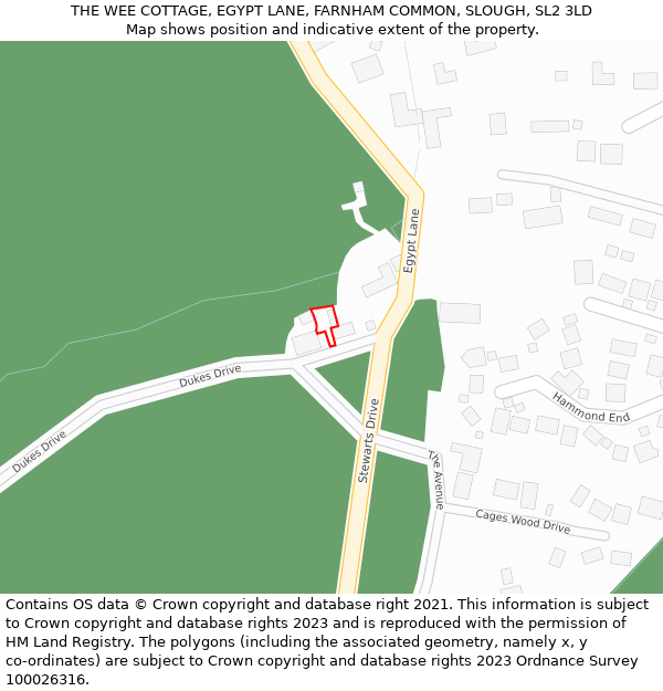 THE WEE COTTAGE, EGYPT LANE, FARNHAM COMMON, SLOUGH, SL2 3LD: Location map and indicative extent of plot