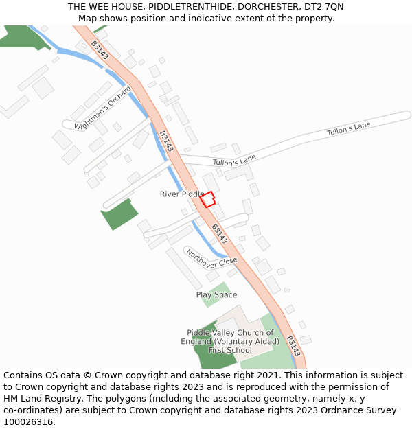 THE WEE HOUSE, PIDDLETRENTHIDE, DORCHESTER, DT2 7QN: Location map and indicative extent of plot