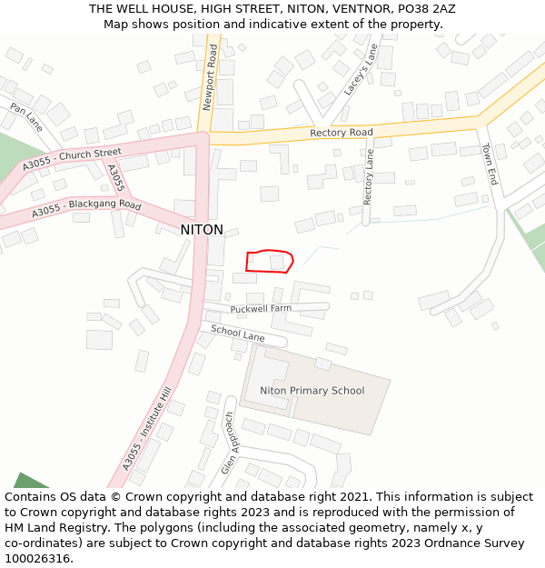 THE WELL HOUSE, HIGH STREET, NITON, VENTNOR, PO38 2AZ: Location map and indicative extent of plot