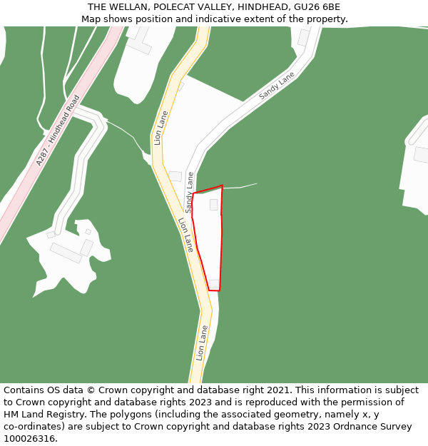 THE WELLAN, POLECAT VALLEY, HINDHEAD, GU26 6BE: Location map and indicative extent of plot