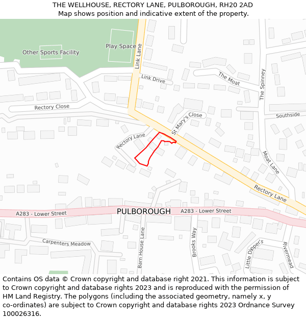 THE WELLHOUSE, RECTORY LANE, PULBOROUGH, RH20 2AD: Location map and indicative extent of plot