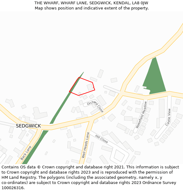 THE WHARF, WHARF LANE, SEDGWICK, KENDAL, LA8 0JW: Location map and indicative extent of plot