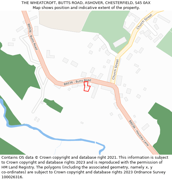 THE WHEATCROFT, BUTTS ROAD, ASHOVER, CHESTERFIELD, S45 0AX: Location map and indicative extent of plot