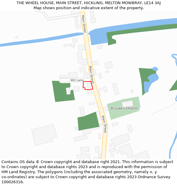 THE WHEEL HOUSE, MAIN STREET, HICKLING, MELTON MOWBRAY, LE14 3AJ: Location map and indicative extent of plot