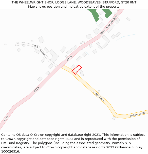 THE WHEELWRIGHT SHOP, LODGE LANE, WOODSEAVES, STAFFORD, ST20 0NT: Location map and indicative extent of plot