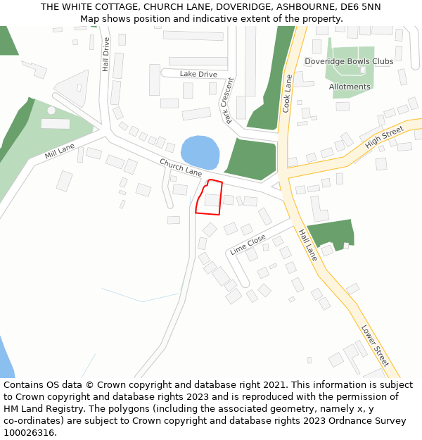THE WHITE COTTAGE, CHURCH LANE, DOVERIDGE, ASHBOURNE, DE6 5NN: Location map and indicative extent of plot