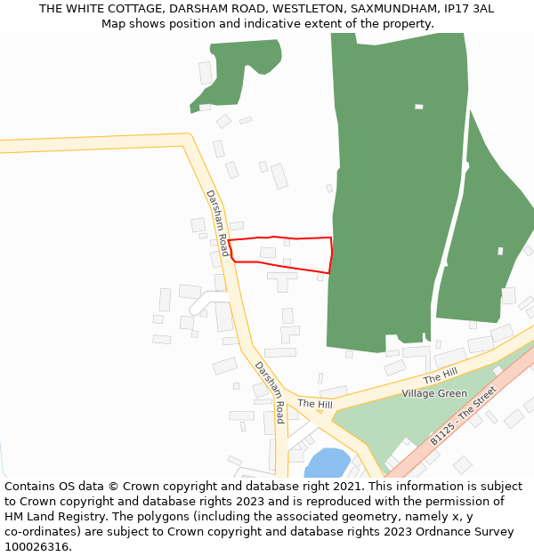 THE WHITE COTTAGE, DARSHAM ROAD, WESTLETON, SAXMUNDHAM, IP17 3AL: Location map and indicative extent of plot