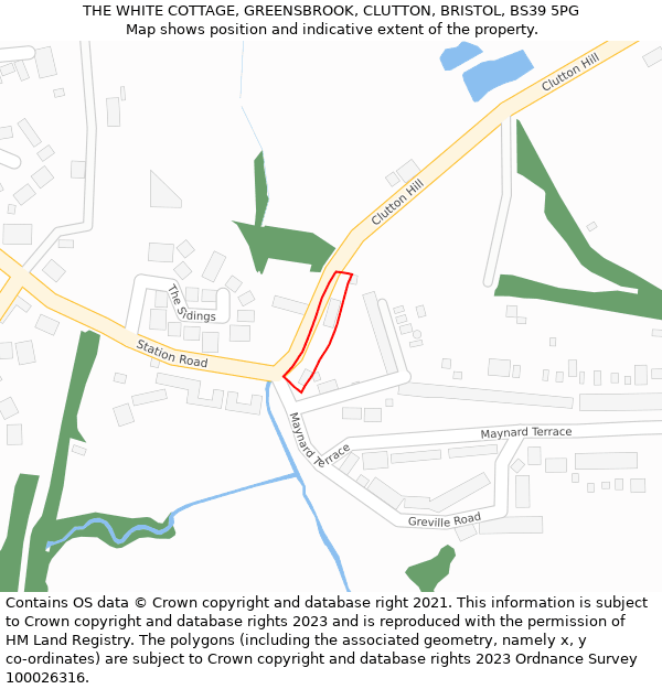 THE WHITE COTTAGE, GREENSBROOK, CLUTTON, BRISTOL, BS39 5PG: Location map and indicative extent of plot