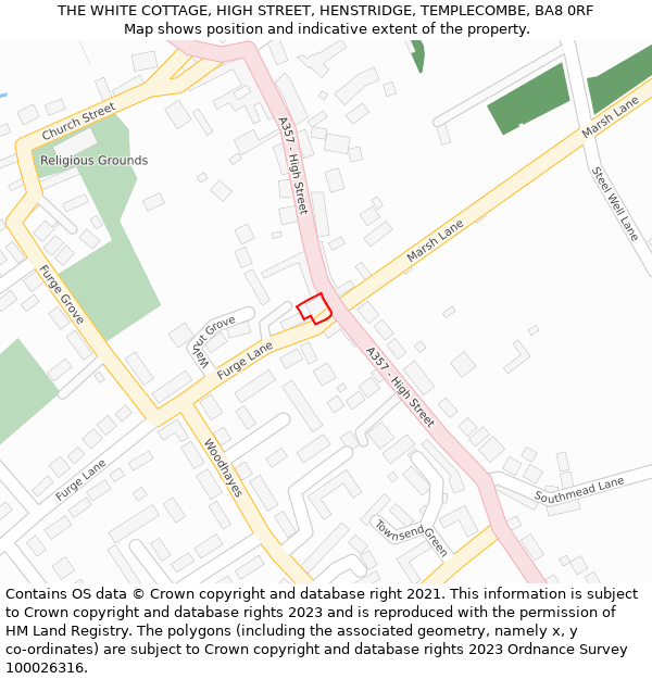 THE WHITE COTTAGE, HIGH STREET, HENSTRIDGE, TEMPLECOMBE, BA8 0RF: Location map and indicative extent of plot