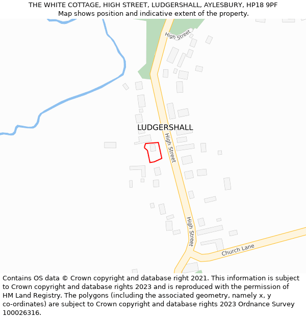 THE WHITE COTTAGE, HIGH STREET, LUDGERSHALL, AYLESBURY, HP18 9PF: Location map and indicative extent of plot