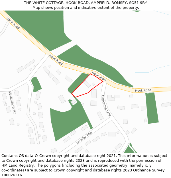 THE WHITE COTTAGE, HOOK ROAD, AMPFIELD, ROMSEY, SO51 9BY: Location map and indicative extent of plot