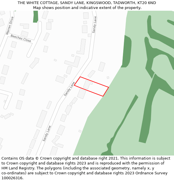 THE WHITE COTTAGE, SANDY LANE, KINGSWOOD, TADWORTH, KT20 6ND: Location map and indicative extent of plot