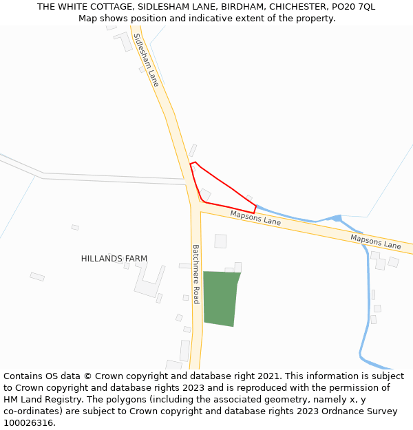 THE WHITE COTTAGE, SIDLESHAM LANE, BIRDHAM, CHICHESTER, PO20 7QL: Location map and indicative extent of plot