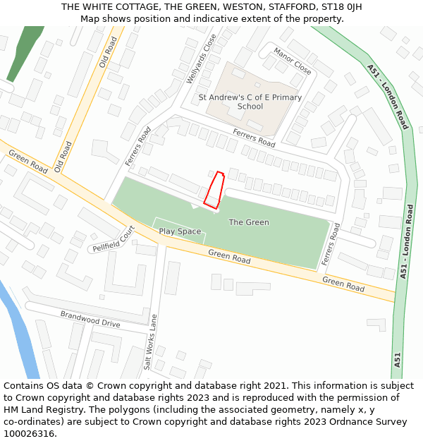 THE WHITE COTTAGE, THE GREEN, WESTON, STAFFORD, ST18 0JH: Location map and indicative extent of plot