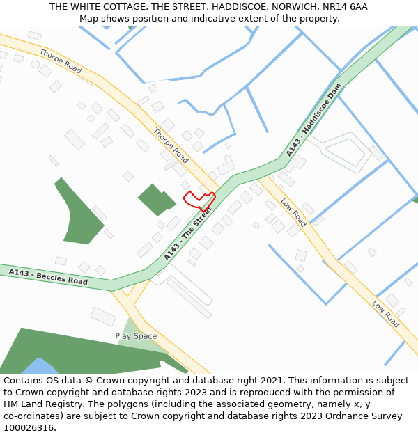 THE WHITE COTTAGE, THE STREET, HADDISCOE, NORWICH, NR14 6AA: Location map and indicative extent of plot