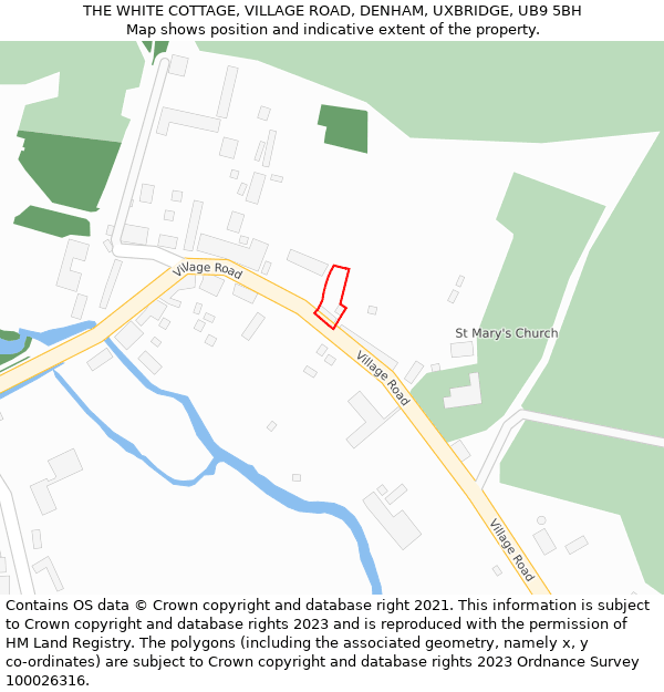 THE WHITE COTTAGE, VILLAGE ROAD, DENHAM, UXBRIDGE, UB9 5BH: Location map and indicative extent of plot