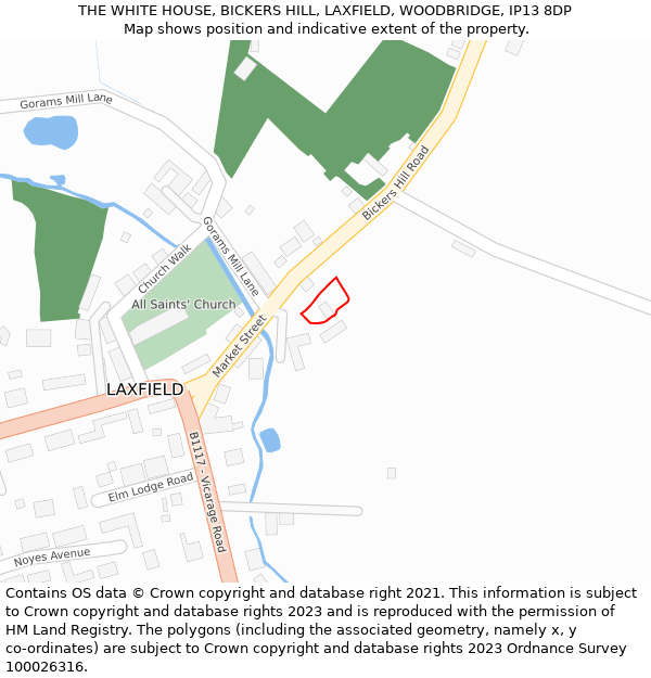 THE WHITE HOUSE, BICKERS HILL, LAXFIELD, WOODBRIDGE, IP13 8DP: Location map and indicative extent of plot