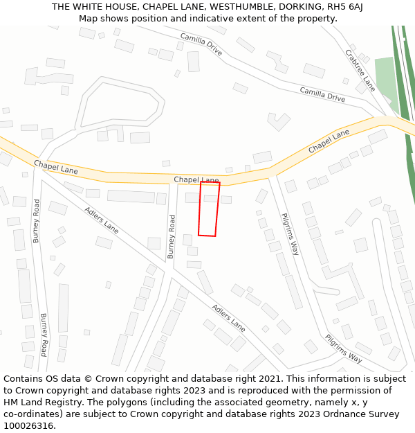 THE WHITE HOUSE, CHAPEL LANE, WESTHUMBLE, DORKING, RH5 6AJ: Location map and indicative extent of plot