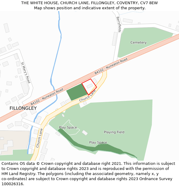 THE WHITE HOUSE, CHURCH LANE, FILLONGLEY, COVENTRY, CV7 8EW: Location map and indicative extent of plot
