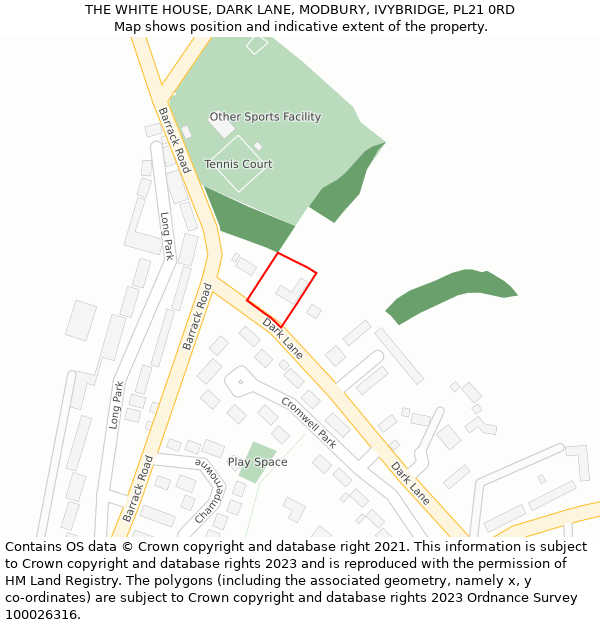 THE WHITE HOUSE, DARK LANE, MODBURY, IVYBRIDGE, PL21 0RD: Location map and indicative extent of plot