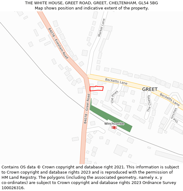 THE WHITE HOUSE, GREET ROAD, GREET, CHELTENHAM, GL54 5BG: Location map and indicative extent of plot