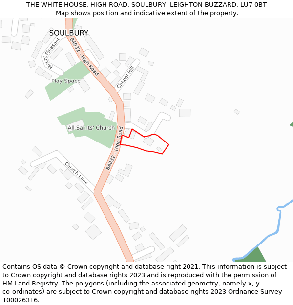 THE WHITE HOUSE, HIGH ROAD, SOULBURY, LEIGHTON BUZZARD, LU7 0BT: Location map and indicative extent of plot