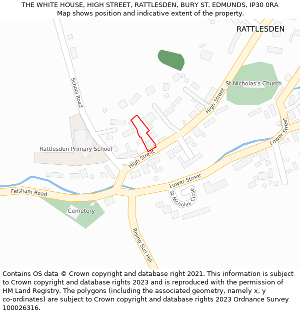 THE WHITE HOUSE, HIGH STREET, RATTLESDEN, BURY ST. EDMUNDS, IP30 0RA: Location map and indicative extent of plot