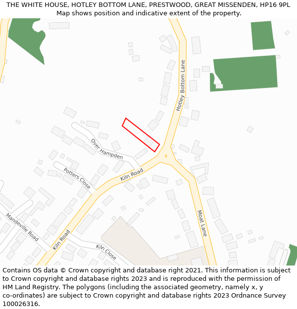 THE WHITE HOUSE, HOTLEY BOTTOM LANE, PRESTWOOD, GREAT MISSENDEN, HP16 9PL: Location map and indicative extent of plot