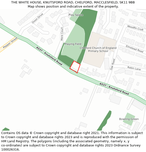 THE WHITE HOUSE, KNUTSFORD ROAD, CHELFORD, MACCLESFIELD, SK11 9BB: Location map and indicative extent of plot