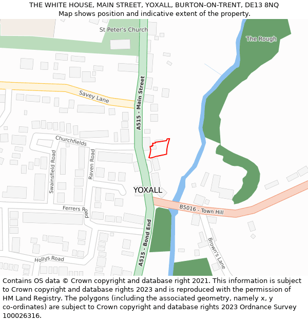 THE WHITE HOUSE, MAIN STREET, YOXALL, BURTON-ON-TRENT, DE13 8NQ: Location map and indicative extent of plot