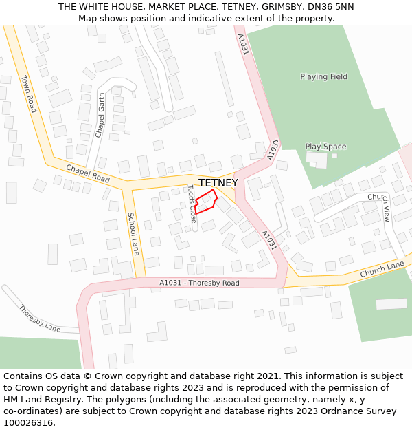 THE WHITE HOUSE, MARKET PLACE, TETNEY, GRIMSBY, DN36 5NN: Location map and indicative extent of plot