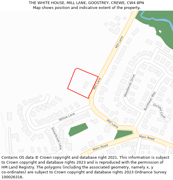 THE WHITE HOUSE, MILL LANE, GOOSTREY, CREWE, CW4 8PN: Location map and indicative extent of plot