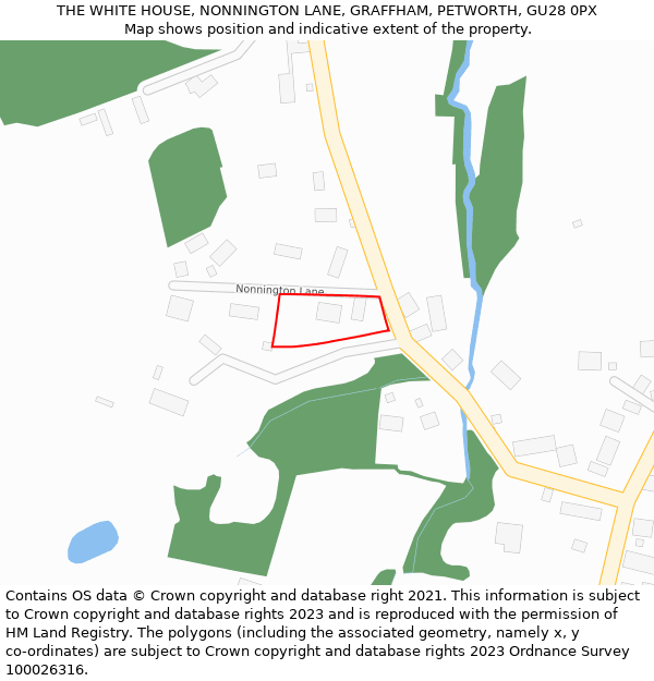 THE WHITE HOUSE, NONNINGTON LANE, GRAFFHAM, PETWORTH, GU28 0PX: Location map and indicative extent of plot