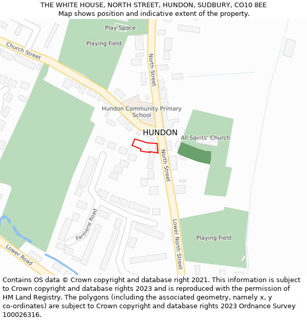 THE WHITE HOUSE, NORTH STREET, HUNDON, SUDBURY, CO10 8EE: Location map and indicative extent of plot