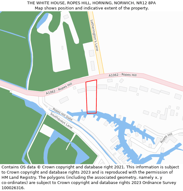 THE WHITE HOUSE, ROPES HILL, HORNING, NORWICH, NR12 8PA: Location map and indicative extent of plot